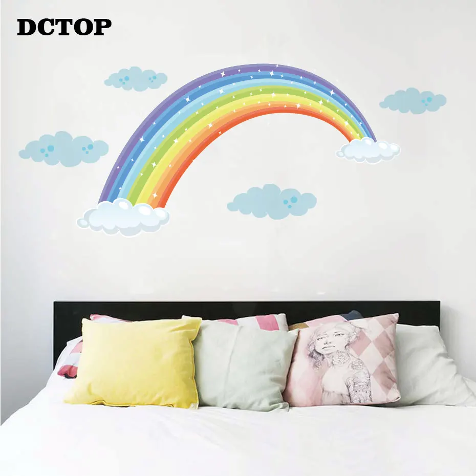 

Bright Rainbow Stars with Cloud Rainbow Shape Wall Sticker Nursery kids Art Vinyls Decals Home Decor Living Room Bedroom Mural