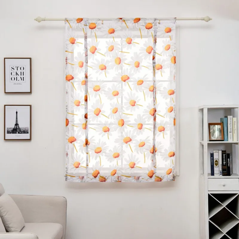 

Short Sheer Curtains For Living Room Kitchen Hotel Pastoral Style Flowers Printed Gauze Roman Curtains Home Decoration