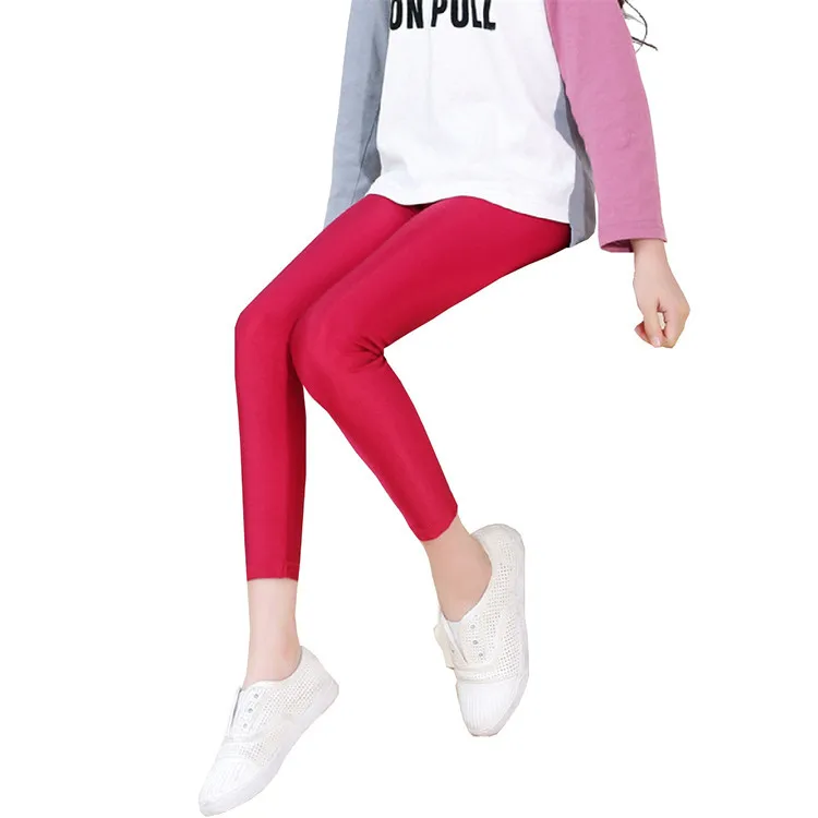 

2-12T Spring Children's Nylon Stretch Shiny Pants Baby Lively Slim Leggings For Grils Summer Solid Color Pencil Pants Sweatpants