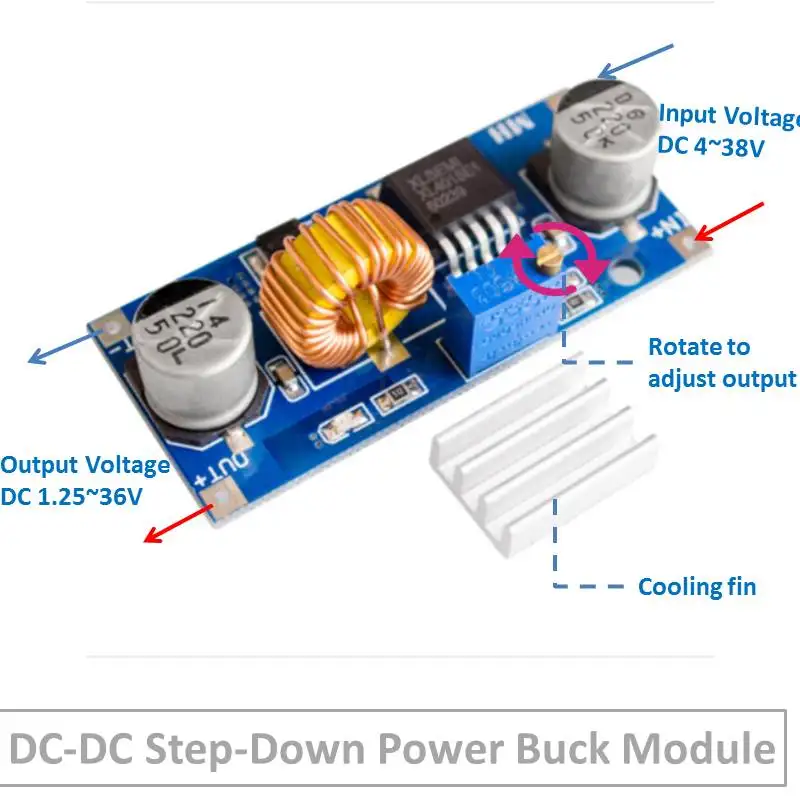 

5A DC-DC Adjustable Step-down Power Buck Converter Module From 5V12V48V to 3V36V for LED Car Automotive power Motor Laptop DIY