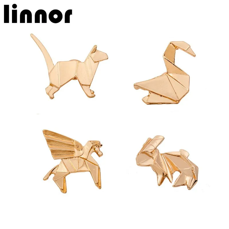 Linnor 2017 оригами Брошь булавка в виде животного 3D Пегас Кролик Кот Гусь золото