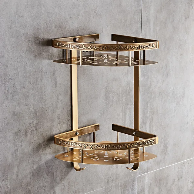 Carved Aluminum Alloy Bathroom Shelf Wall Mounted Basket Bathroom