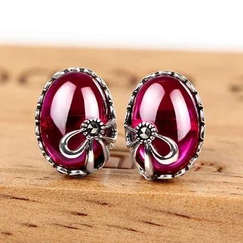 

Vintage Flower 925 Silver Earrings for Women Ruby Vintage 925 Sterling Silver Earrings Female Stud Earrings 2018 Tibetan Jewelry