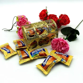

200pcs 75*52*50mm top grade golden silvery transparent plastic treasure chest wedding candy box gift boxes wen7004