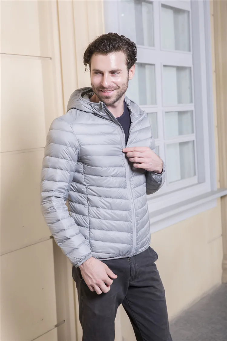 Men's Ultra Light Packable Down Jackets Hooded Slim Down Coats Man White Duck Down Padded Parkas Winter Puffer Jacket JK-634 puffer jacket with fur hood