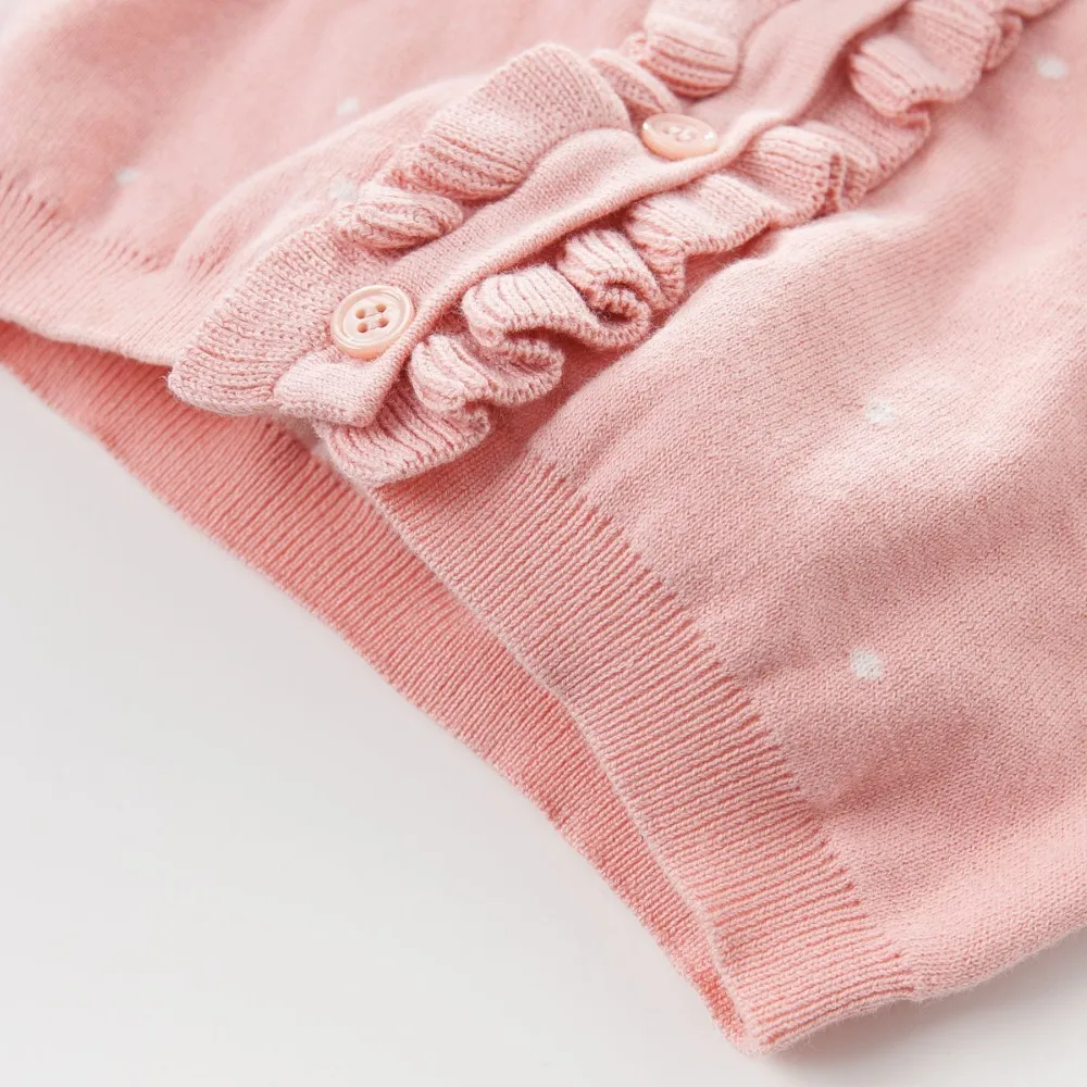 Db3640 Dave Bella осень для маленьких девочек темно-розовый кардиган для девочек в розовый горошек жаккардовый свитер