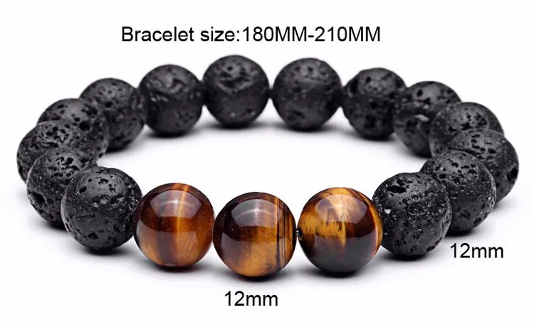 Mcllroy Diy трендовые браслеты для мужчин черный камень Lave Northskull мужские браслеты Лавы камень и тигр глаз камень ювелирные изделия подарок