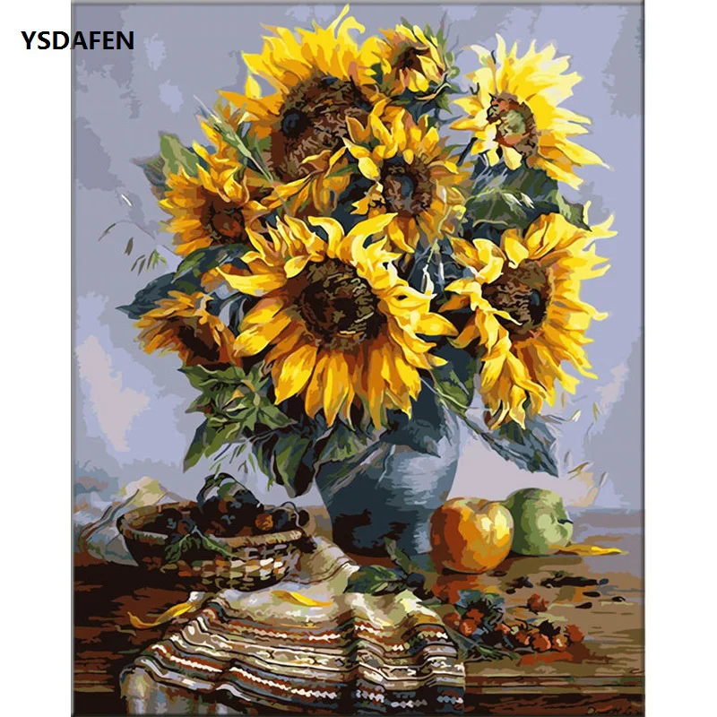 

40x50cm SunFlowers Frameless picture on wall acrylic oil painting by numbers abstract drawing unique gift