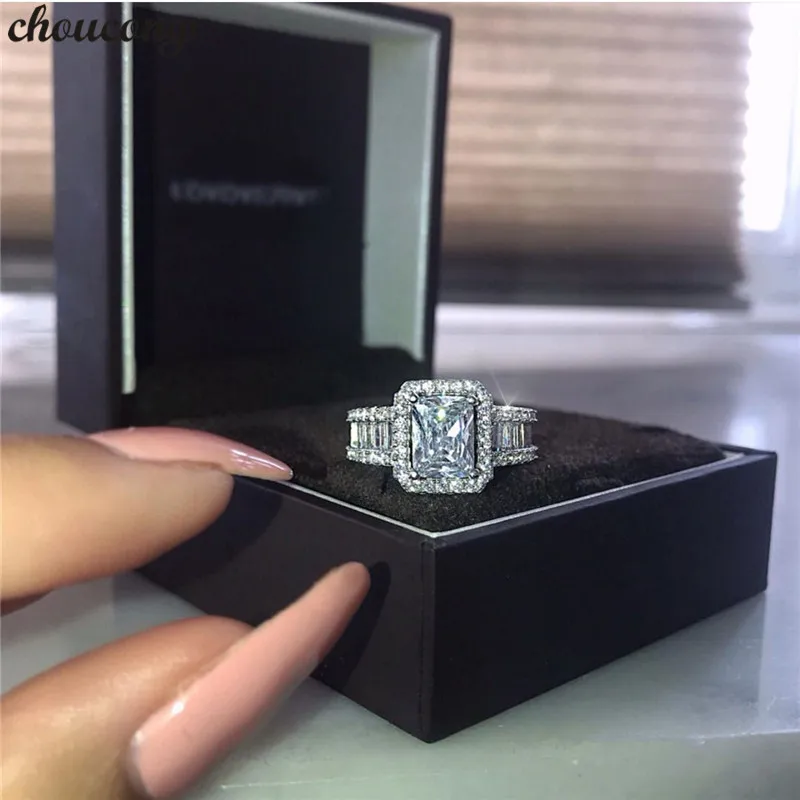 

choucong Iconic Allure Promise Ring 925 sterling Silver baguette cut AAAAA cz Engagement Wedding Band Rings For Women Jewelry