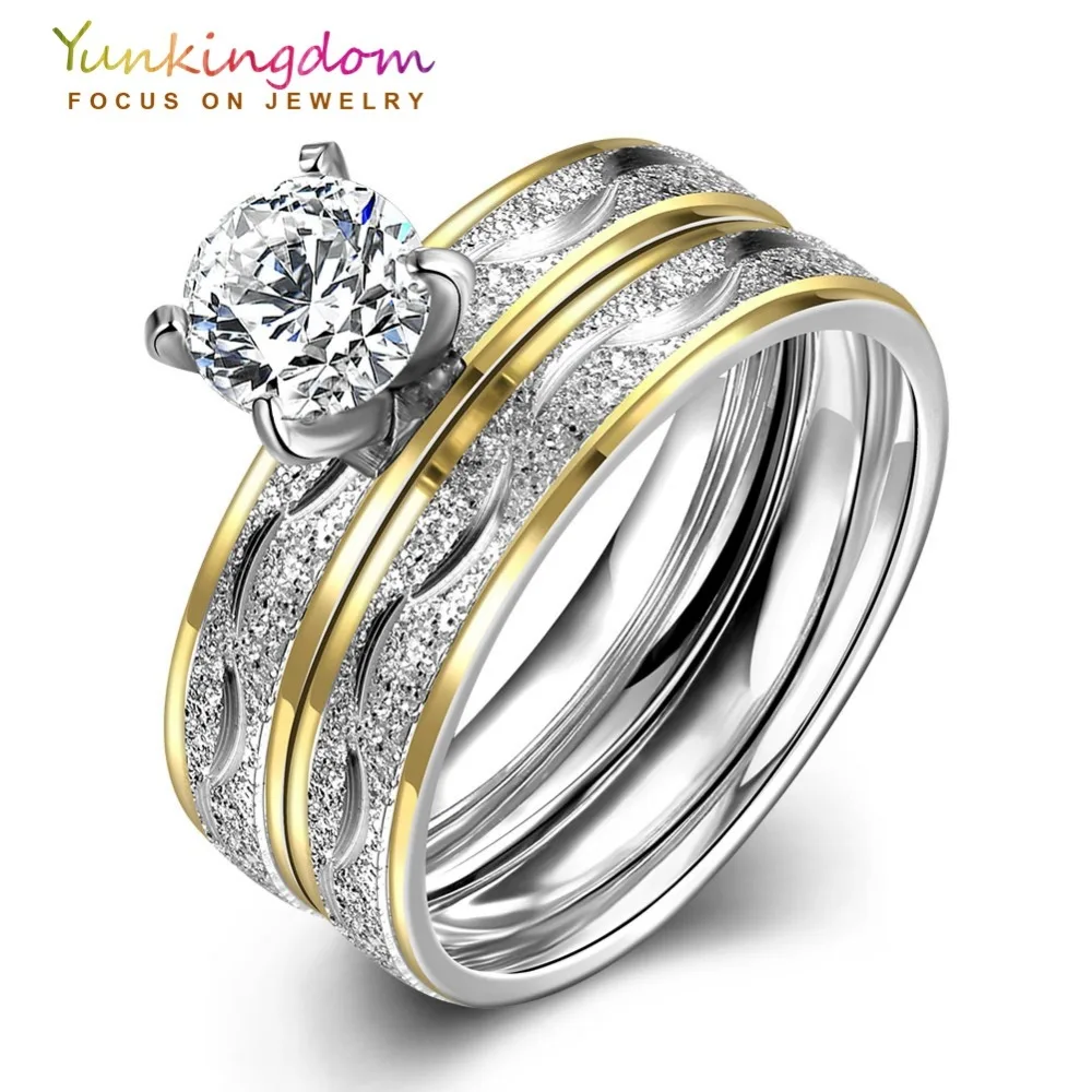 Anti Allergy 2 Rounds Zircon Engagement Rings Sets 316L Stainless Steel