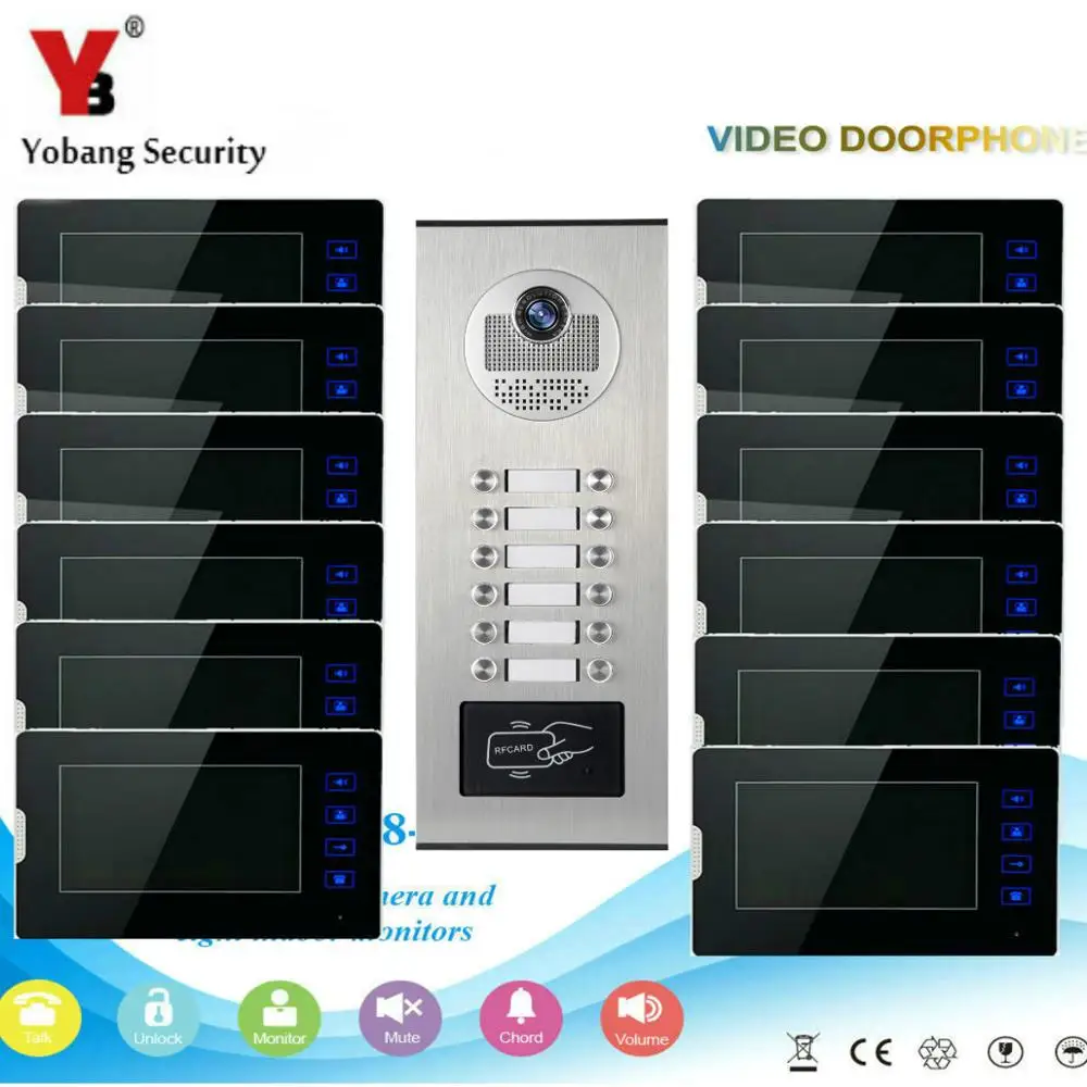 Yobang безопасности видео дверной звонок " ЖК сенсорный экран Индукционная карта RFID видео домофон система для домашней безопасности - Цвет: V70T25301V12