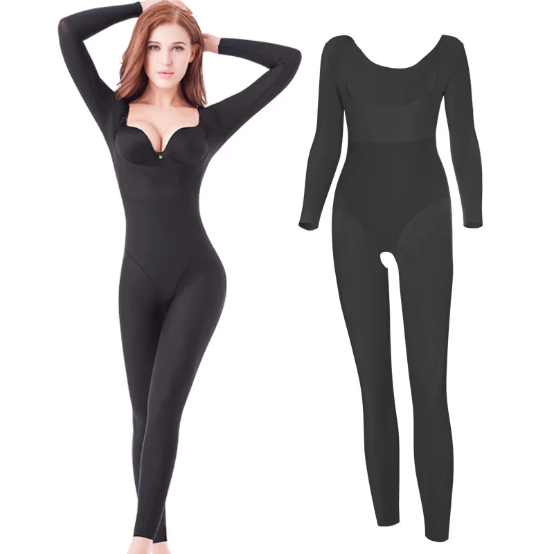 ZYSK Утягивающее Корректирующее белье для женщин с длинным рукавом, боди с открытой промежностью - Цвет: 1109 black color