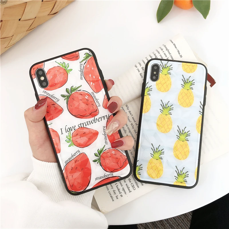 Summer Fresh Strawberry Pineapple Case for Iphone Xs Max Xr Glossy Fruit Hard Pc Silicon 6s 7 8plus X Back Cover |