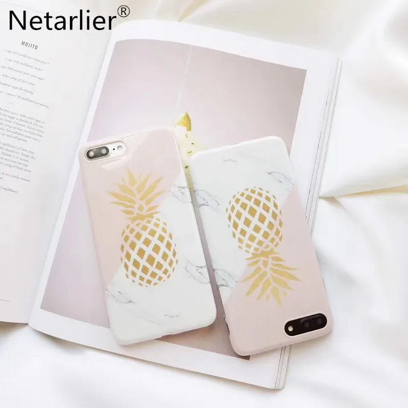 

Netarlier New Arrival Fashion Gold Pineapple Phone Case For iPhone 6 6s 6Plus 7 7Plus Protective IMD Soft Glossy Back Case Cover