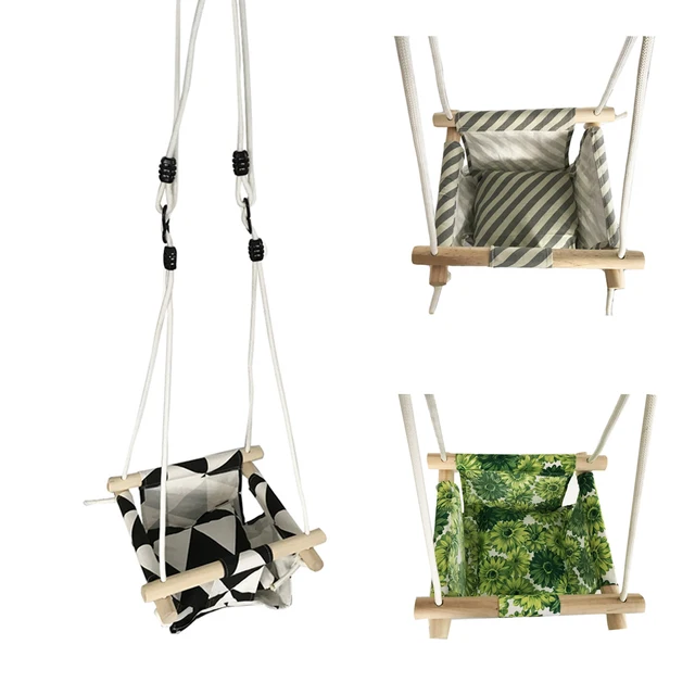 Baby Swing Hammock Seat Set Canvas Hanging Chair With Cushion Todder Baby Swing Hammock Seat Set Canvas Hanging Chair With Cushion Todder Outdoor Indoor Garden Wooden Rocker Load Bearing 50kg