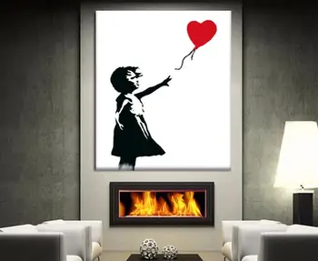 

Hand painted Graffiti Balloon Girl Fine Art Repro Canvas by Hand painted (no Frame)B-209