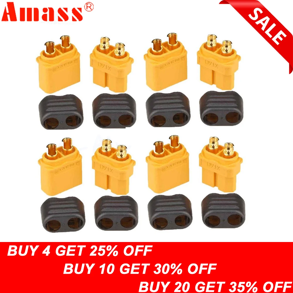 10 x Amass XT60+ Plug Connector With Sheath Housing 5 Male 5 Female (5 Pair )
