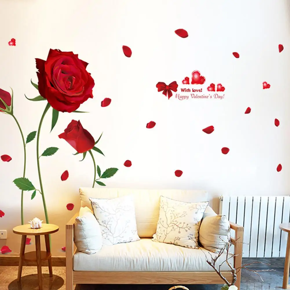 LanLan Red Rose Pattern Wall Decal Mural Removable Flowers Sticker Art ...