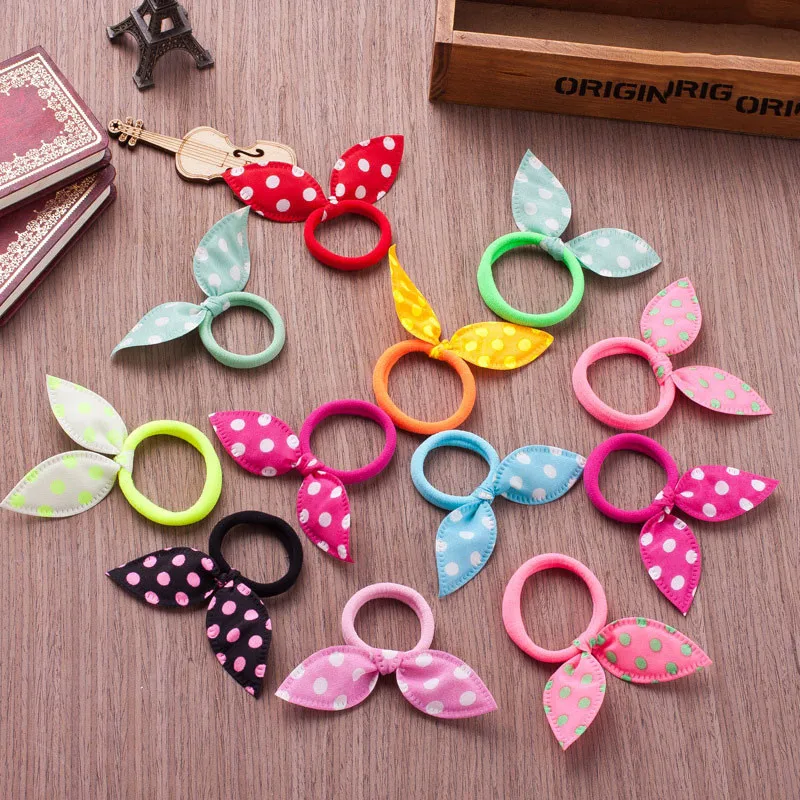 

10 Pcs Fashion Girls Hair Band Mix Styles Polka Dot Bowknot Rabbit Ears Elastic Hair Ropes Ponytail Holder for Women Headwear