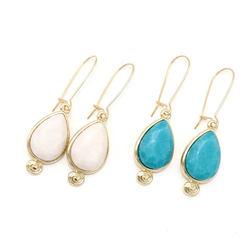 

White Geen Druzy Stone Earrings Waterdrop Geometry Stone Gold Color Brincos Pendientes Charm Dangle Earrings Jewelry Women