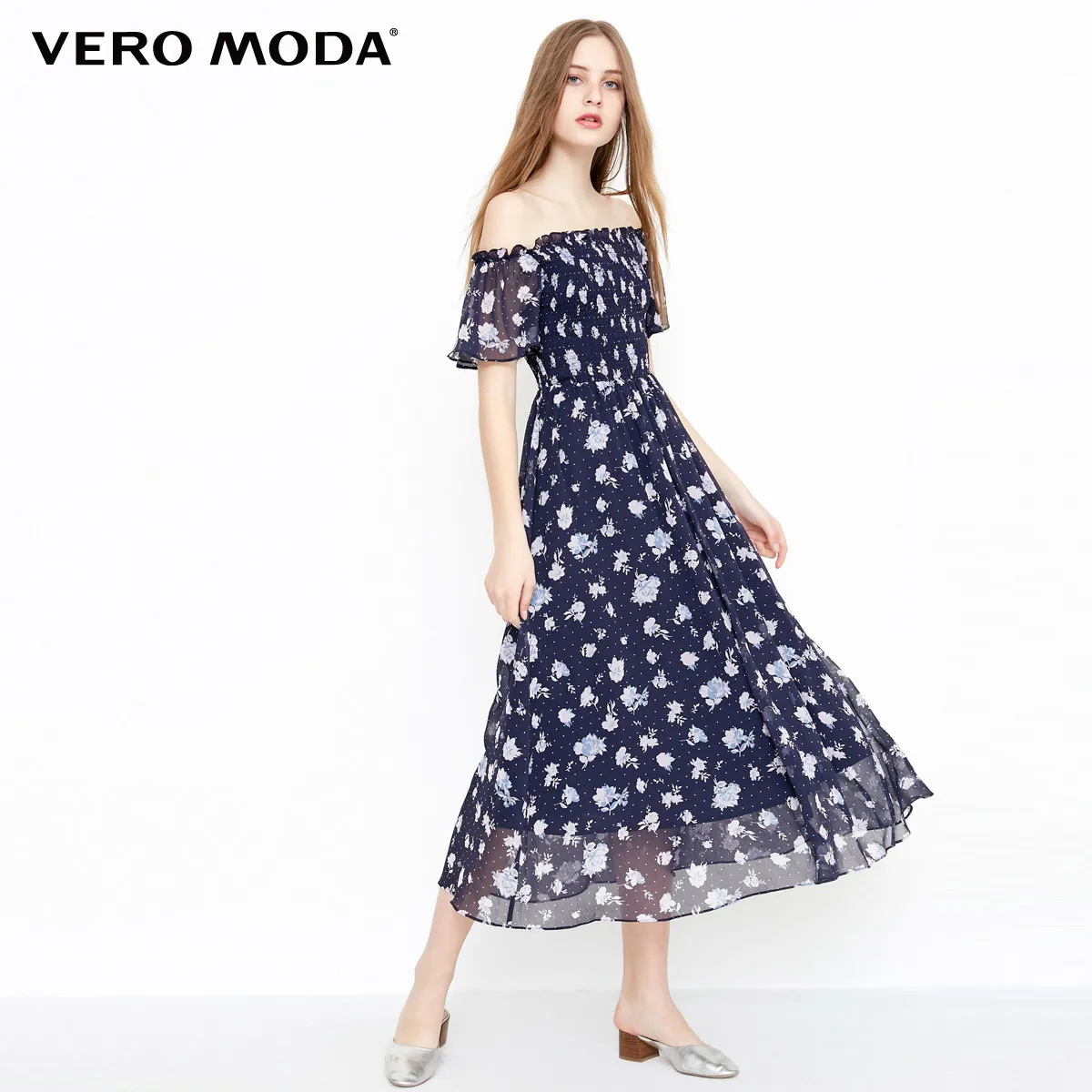 Vero Moda платье Макси/длинное пляжное платье с высокой талией и вырезом лодочкой | 31837B516