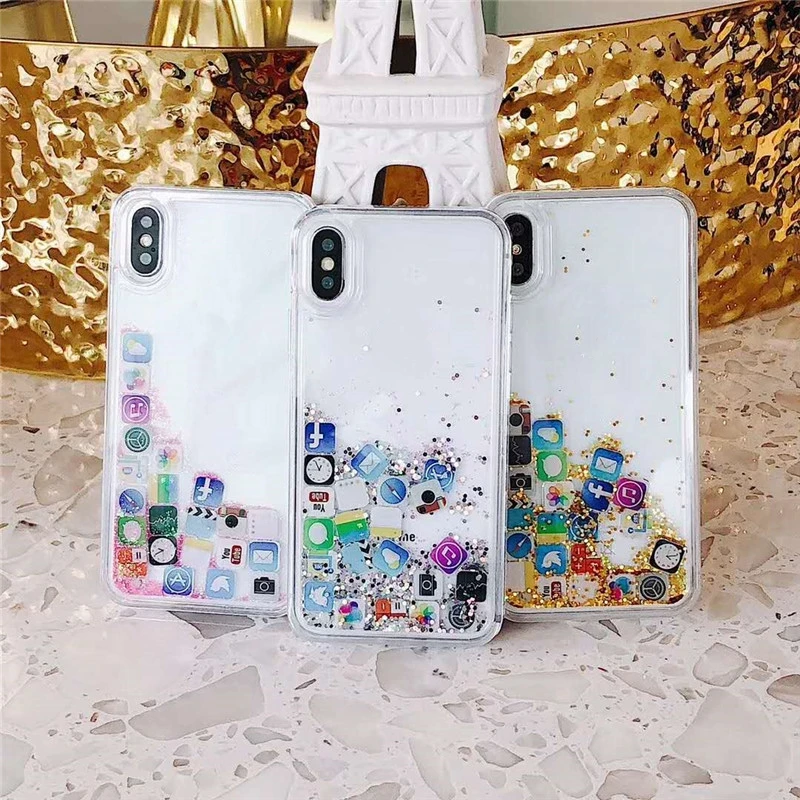 

Quicksand Case For iPhone 6 6S 7 8 Plus X XS Max XR Innovation APP Icon Cover For iPhone X XR XS Max Free Shipping