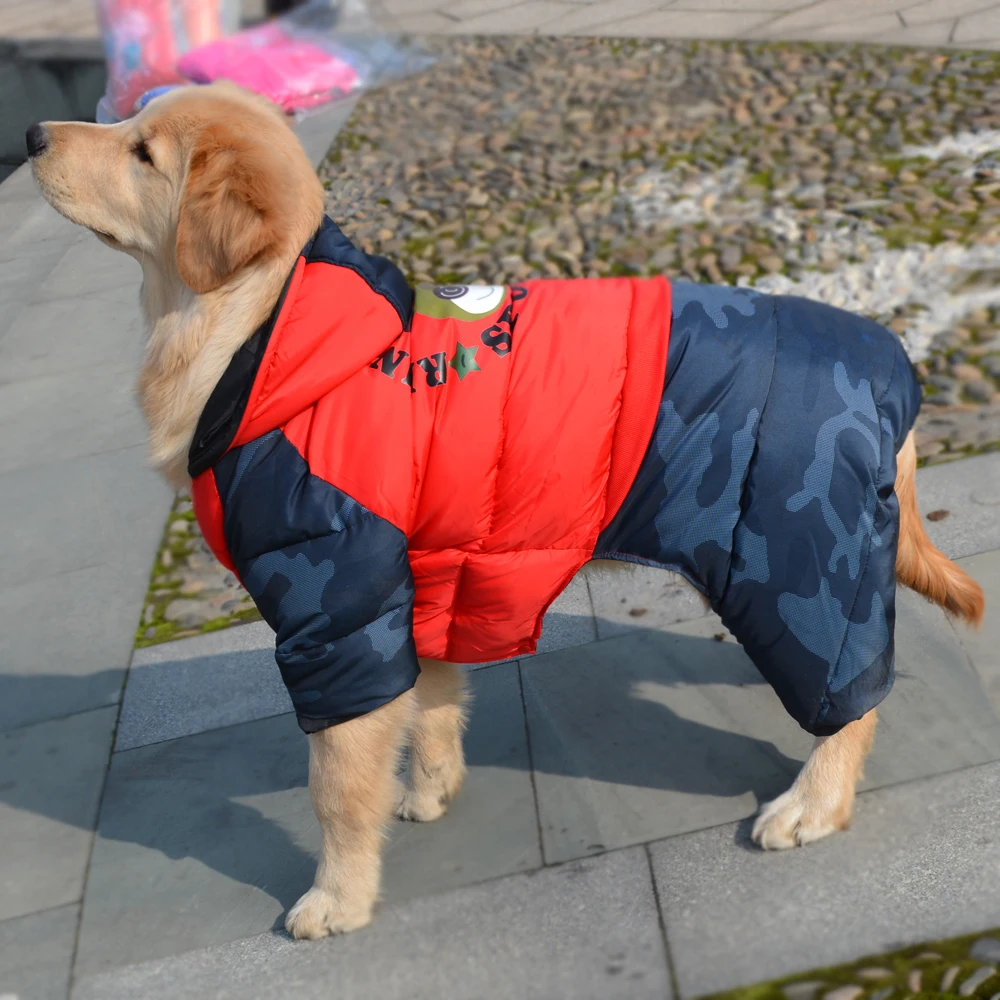 Medium Large Dog Clothes Winter Waterproof Hoodie Jumpsuit Suit Thicken