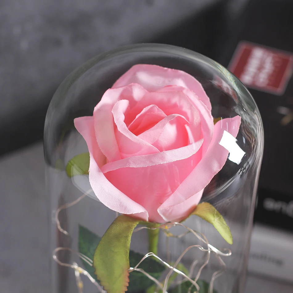 Красавица и Чудовище красная роза в стеклянном куполе на деревянной основе на День святого Валентина подарки украшение стола дома вечные цветы