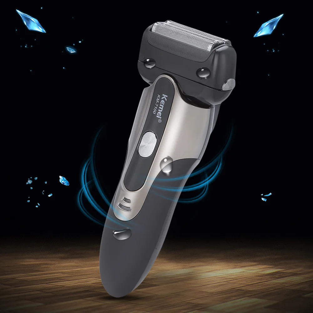

Kemei KM - 7100 Rechargeable Electric Shaver 3 Blade Floating Reciprocating Cordless Facial Beard Use Wet / Dry Washable Razor