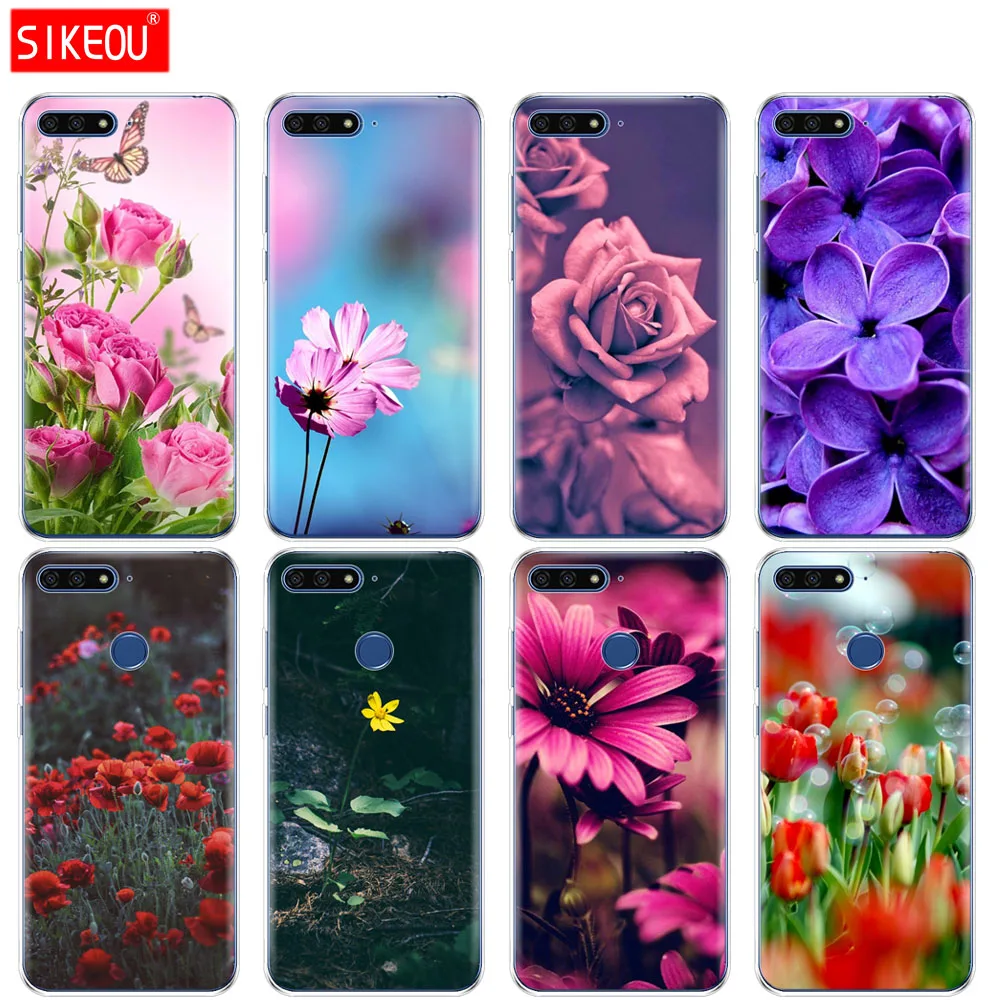 Силиконовый чехол для телефона Huawei Honor 7A PRO 7C Y5 Y6 Y7 Y9 2017 2018 Prime Case Rose purple flower|Бамперы|
