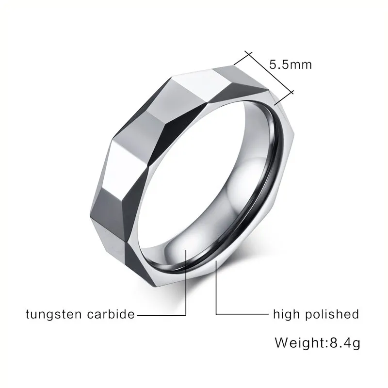 5,5 мм вольфрам карбид ромб Поверхность серебряного цвета обручальное кольцо кольца для мужчин