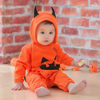 

2017 Kids girls Baby long Sleeve Halloween costume Pumpkin hooded jumpsuit romper 4pcs/lot