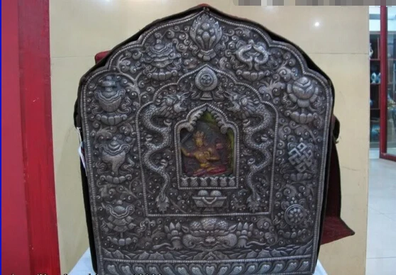 

S0289 Tibet Buddhism White Copper Lucky Eight treasures Dragon Manjusri TangKa shrine D0318