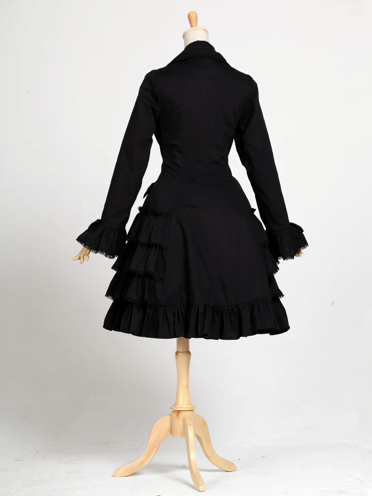 Черный Тренч в стиле Одри Хепберн Винтажный стиль с длинным Расклешенным рукавом Лолита пальто от кружева сад