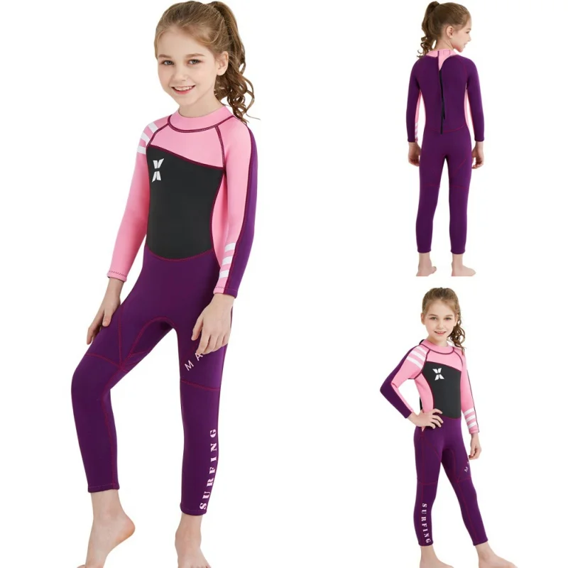 One-piece Girl Siamese warm swimsuit Neoprene Kids Diving Suit Wetsuit children for boys girls Keep Warm Long Sleeves UV protect