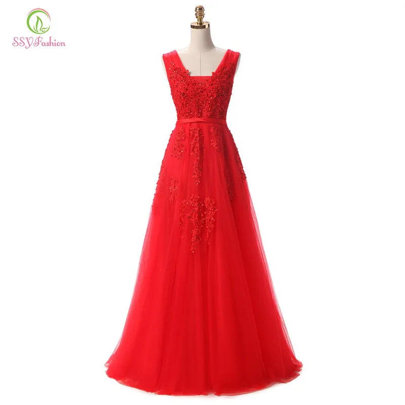 SSYFashion Hot Sell Sweet Light Blue Lace V-neck Lacing Long Evening Dress The Bride Party Sexy Backless Prom Dresses Custom dinner gown