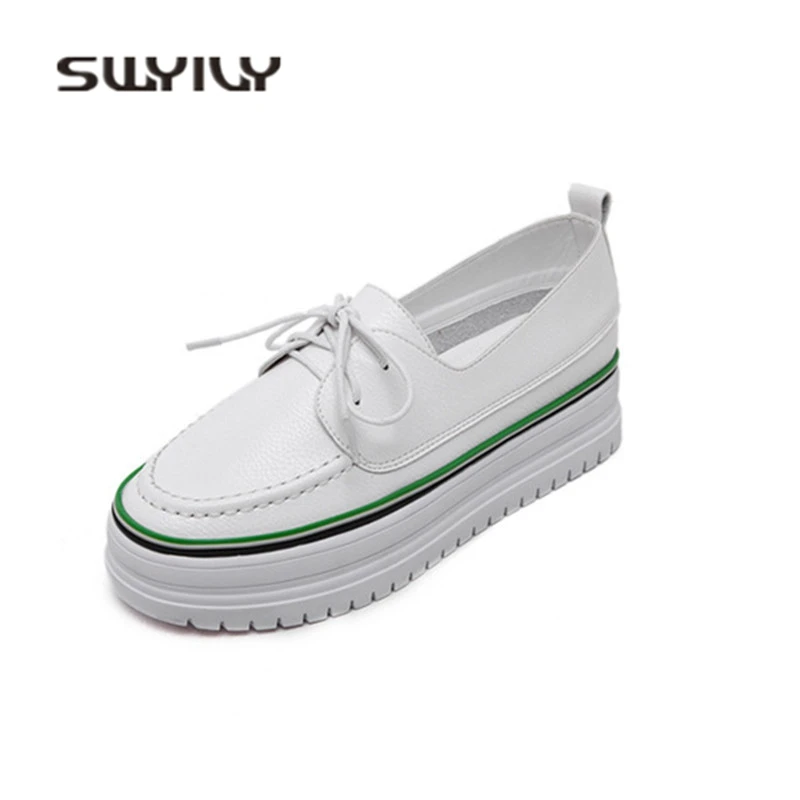 SWYIVY Womens Shoes White Sneakers Platform Spring Autumn 2018 New Female Flat Casual Shoes Thick Bottom Cool Lady Shoes Sneaker