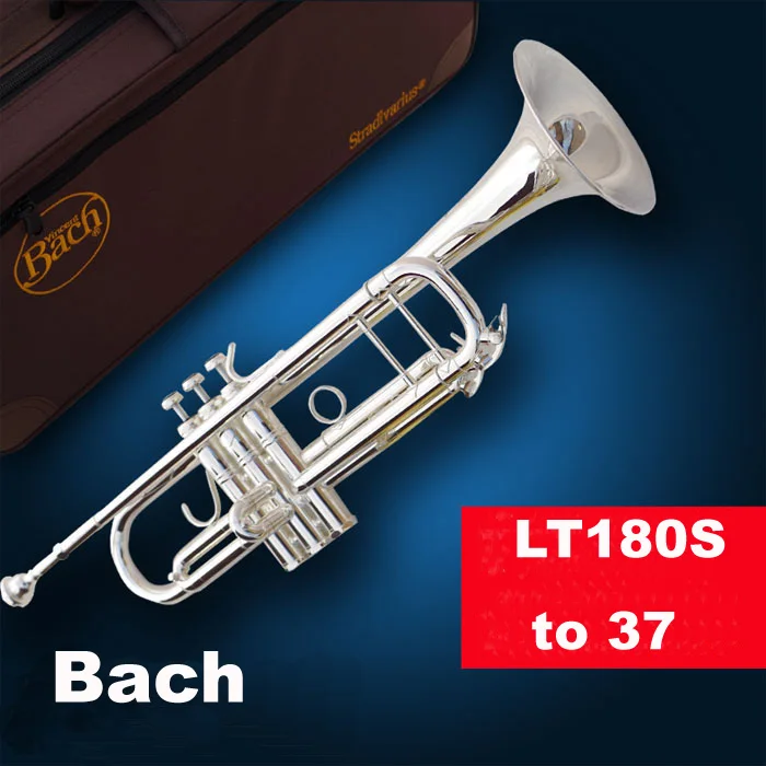 

New Bach Bb Trumpet LT180S-37 Silver Plated Music Instruments Profesional Trumpets Student Included Case Mouthpiece Accessories