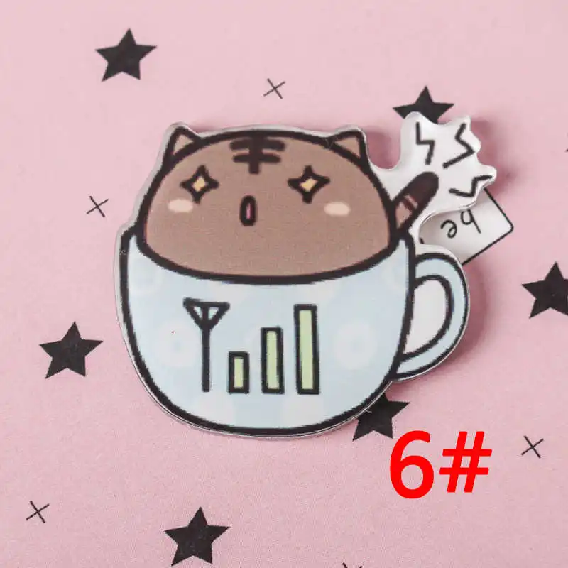 1 шт. чашка в виде кошки Мультяшные значки на булавке Kawaii значок bacgets на рюкзаке значки на одежду акриловые значки Z67 - Color: NO6