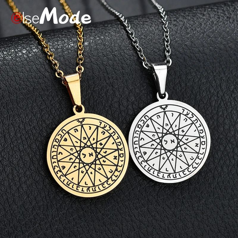 ELSEMOOD The Key Of Solomo Amulet Pendant Necklace Gold 316L Stainless