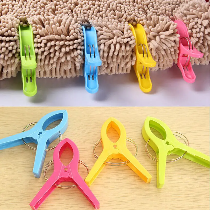 

New 4Pcs Bright Color Large Plastic Beach Towel Pegs Clip Clothes Tool