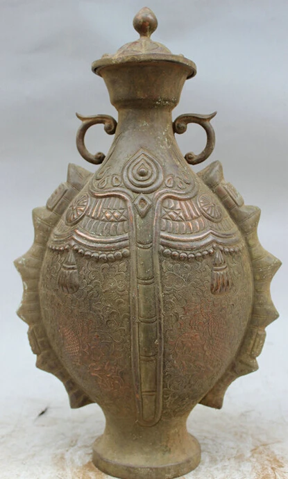 

Fast shipping USPS to USA S1619 13" Chinese Handwork Old Purple Bronze Dragon Fish Head Statue Pot Vase Jar