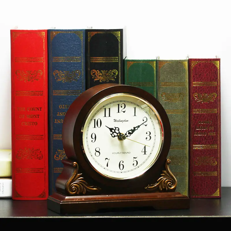 

Newest Anitque Style High Quality Tabletop Clock Super Mute Movement Quartz Clock Wooden Clock Music Chime Desktop Clock
