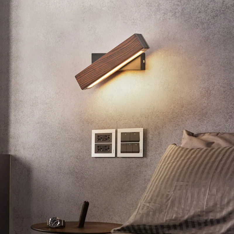 

Modern LED Rotable 3 Color Change Wood Wall Light For Living Room Aisle