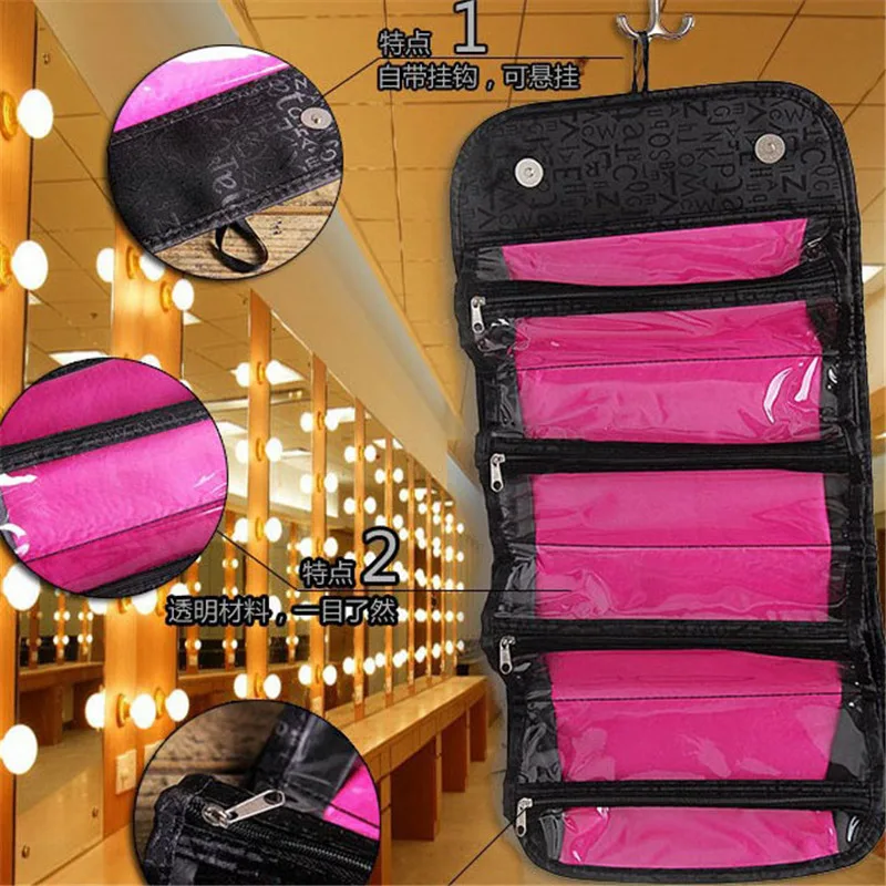 Women Make up Bag Hanging Toiletry Bag Cosmetic Carry On Case Folding Makeup Organizer Cosmetics Bags Brush Storage Box A