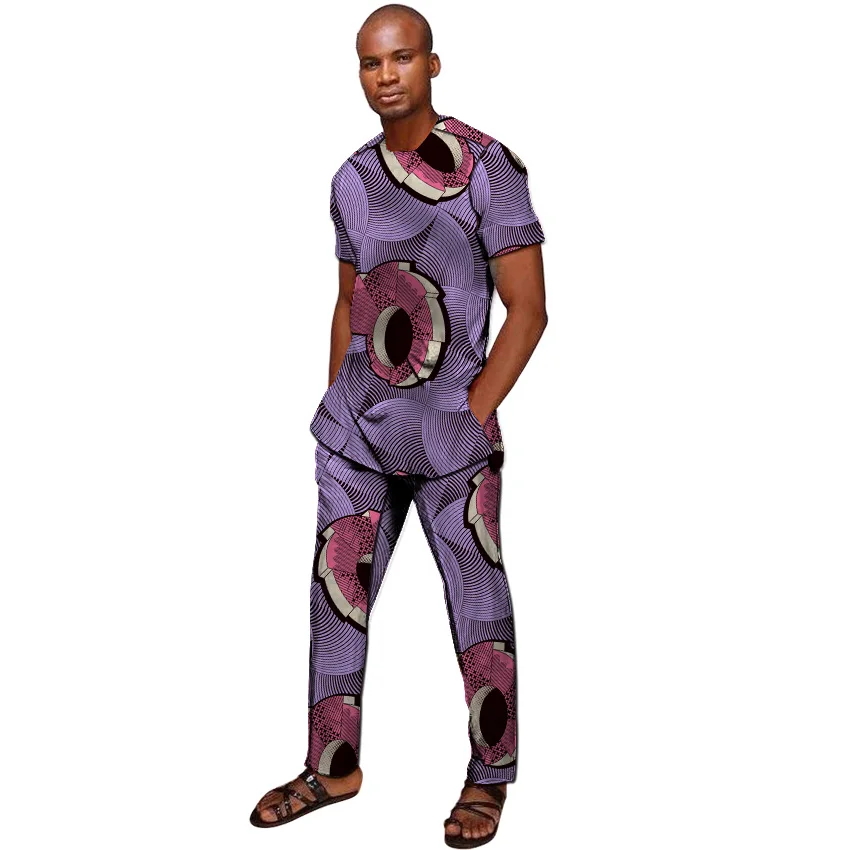 Африканский принт человек рубашки с короткими рукавами модные штаны наборы для ухода за кожей рубашки-Дашики + мотобрюки Индивидуальные