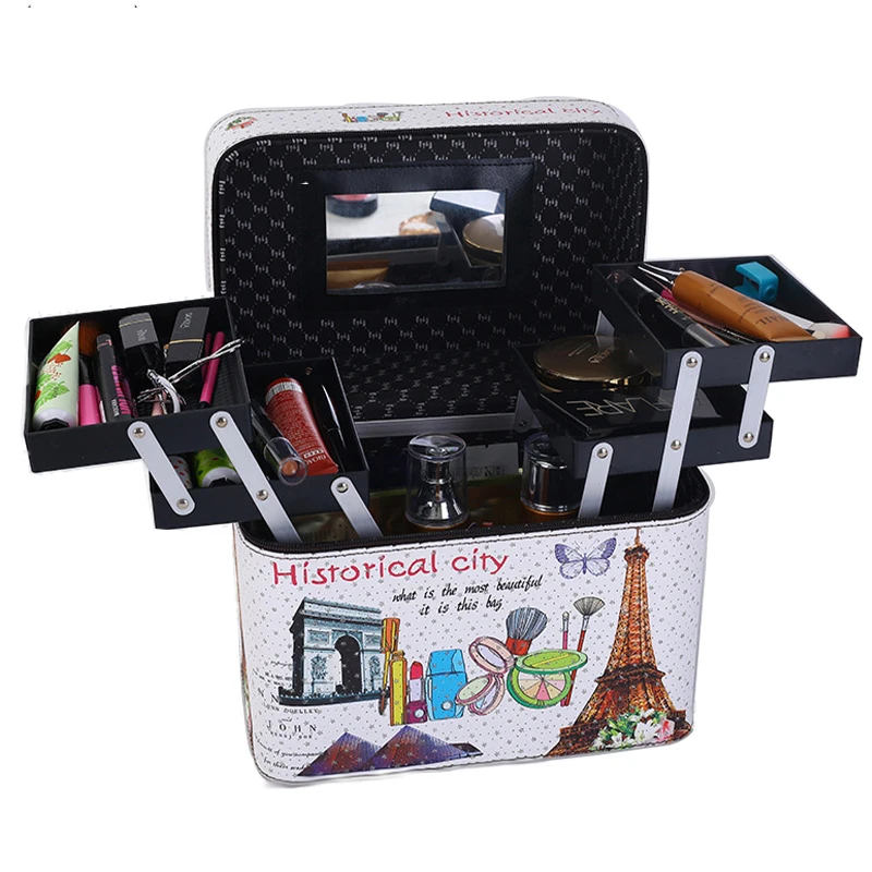 

2019 New Women Fashion Cosmetic Bag Makeup Bag Travel Organizer Professional Make Up Box Large Capacity Storage Bags Suitcase
