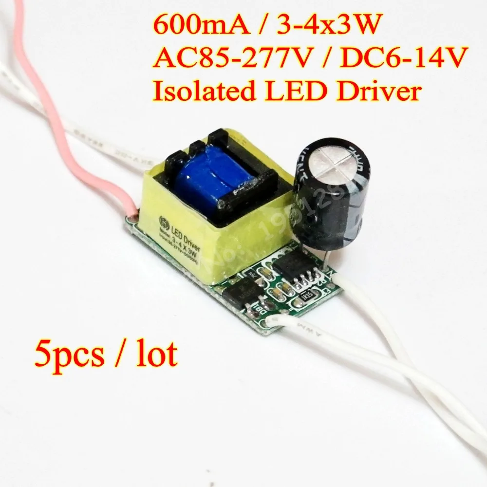 

5pcs/lot Isolated 600mA 3-4x3W DC 6V - 14V Led Driver 3x3W 4x3W Power Supply AC 110V 220V for LED lights