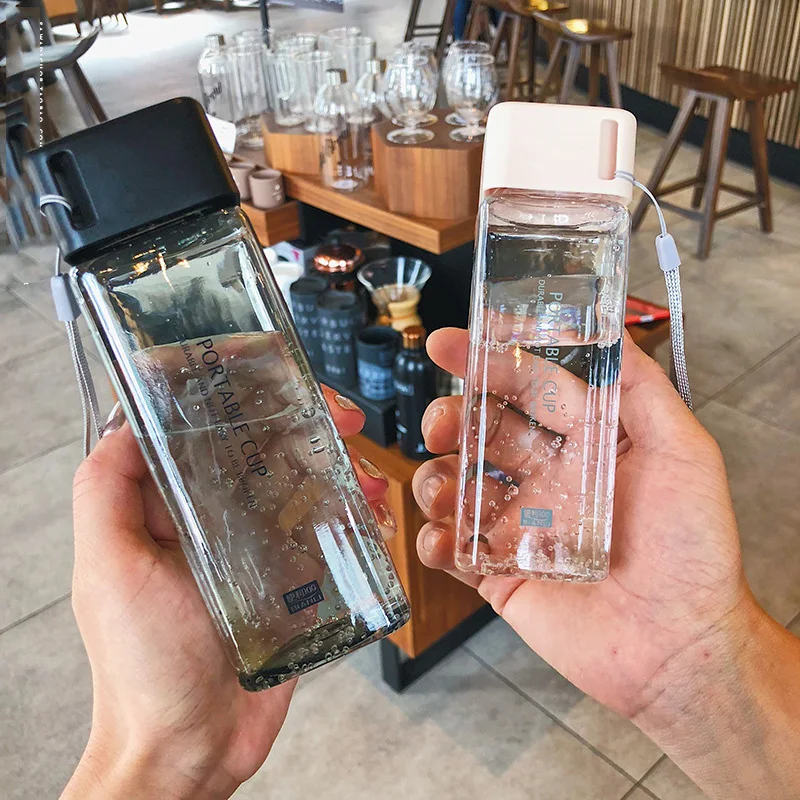 

300ml Transparent Plastic Water Bottle Portable Square Bottle Fruit Juice Leak-proof Outdoor Sport Travel Hiking Camping Bottle