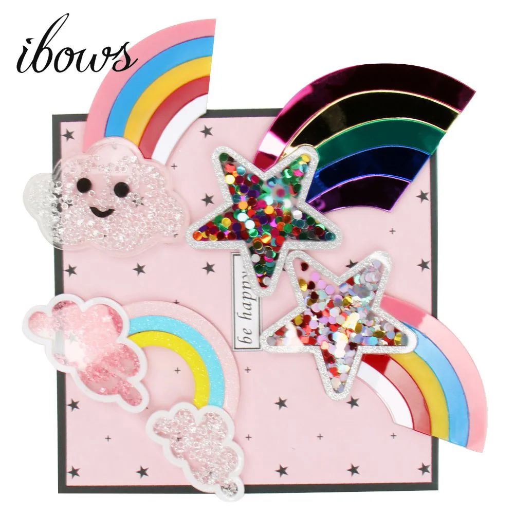 

IBOWS 1pc Rainbow Liquid Quicksand Cover Filling Sequin Appliques Cute Acrylic Accessories Phone Decor DIY Hair Clips Material